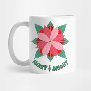 Poinsettias and Holly leaves and berries on a navy background. Mug